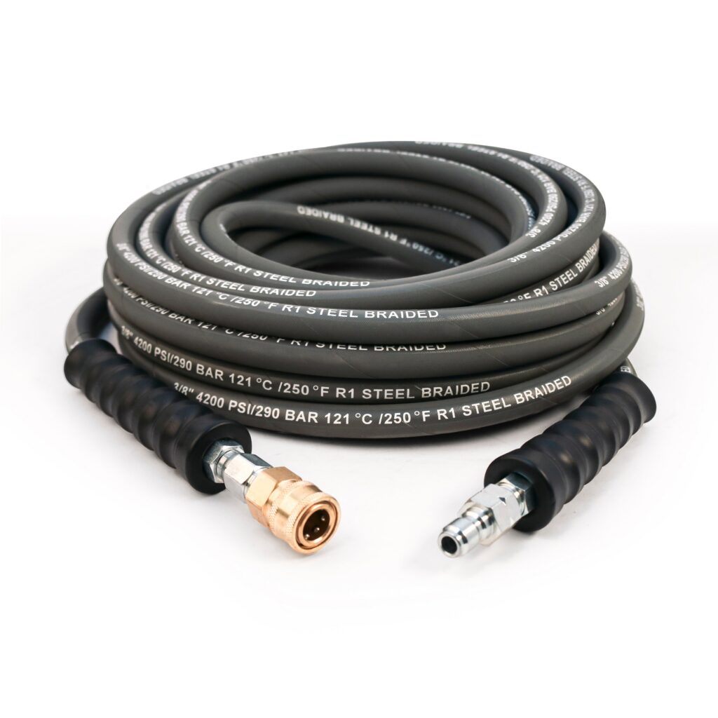 Non-Marking Pressure Washer Hoses: 1 & 2 Wire, Multiple Swivel & Coupler Options