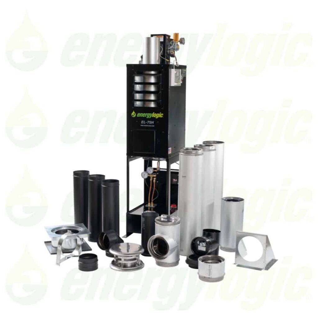 El-75H Energy Logic Waste Oilheater, 75,000 Btu W/ Built-In 10-Gal Tank, Wall Flue Kit