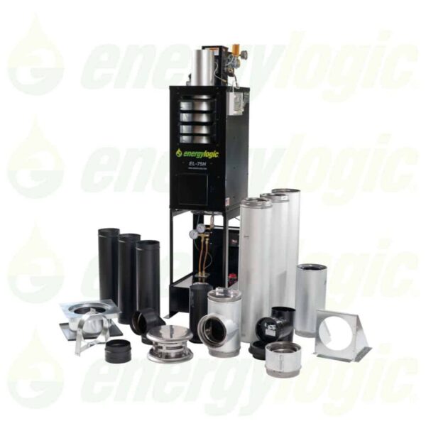 El-75H Energy Logic Waste Oilheater, 75,000 Btu W/ Built-In 10-Gal Tank, Wall Flue Kit