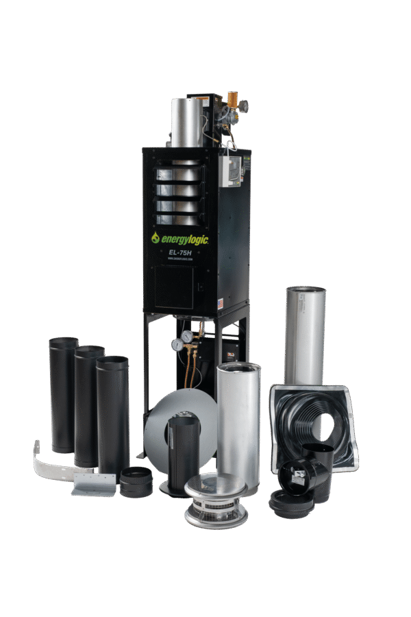 El-75H Energy Logic Waste Oilheater, 75,000 Btu W/ Built-In 10-Gal Tank, Wall Flue Kit