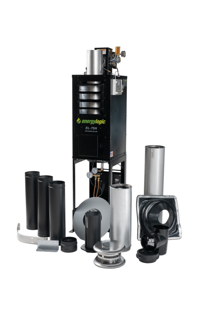 El-75H Energy Logic Waste Oilheater, 75,000 Btu W/ Built-In 10-Gal Tank, Wall Flue Kit