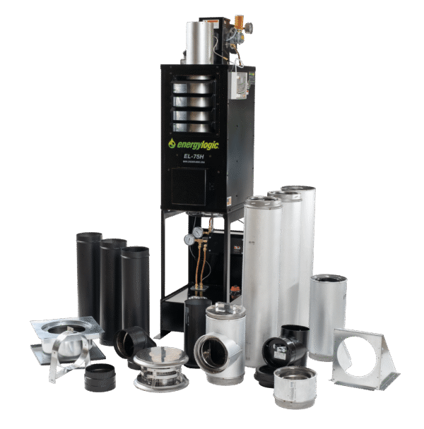El-75H Energy Logic Waste Oilheater, 75,000 Btu W/ Built-In 10-Gal Tank, Wall Flue Kit