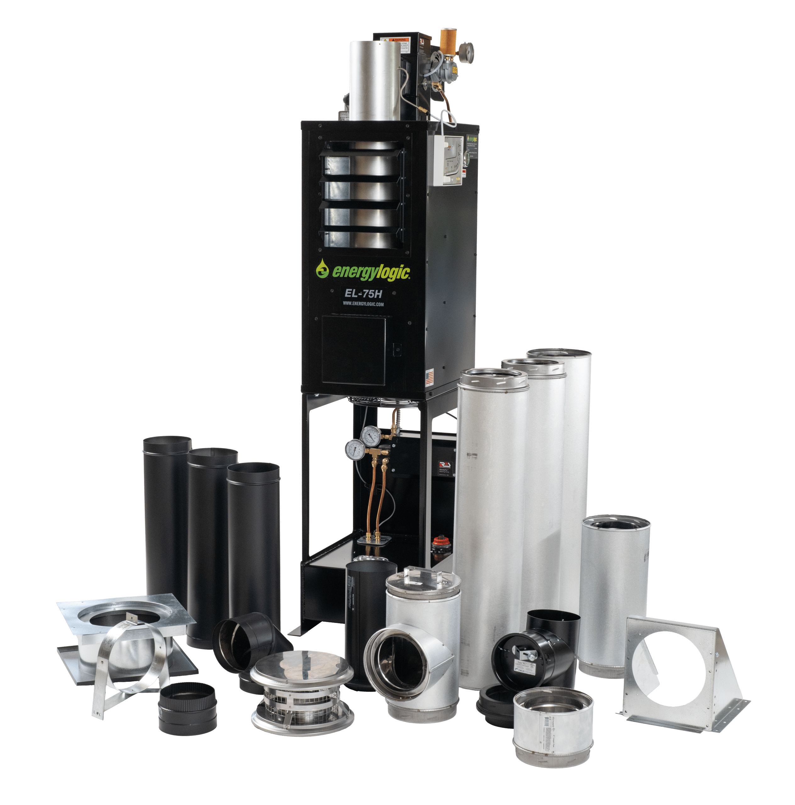 El-75H Energy Logic Waste Oilheater, 75,000 Btu W/ Built-In 10-Gal Tank, Wall Flue Kit - Image 1