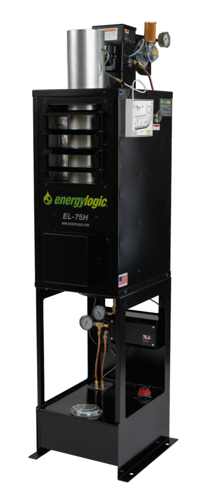 El-75H Energy Logic Waste Oilheater, 75,000 Btu W/ Built-In 10-Gal Tank, Wall Flue Kit