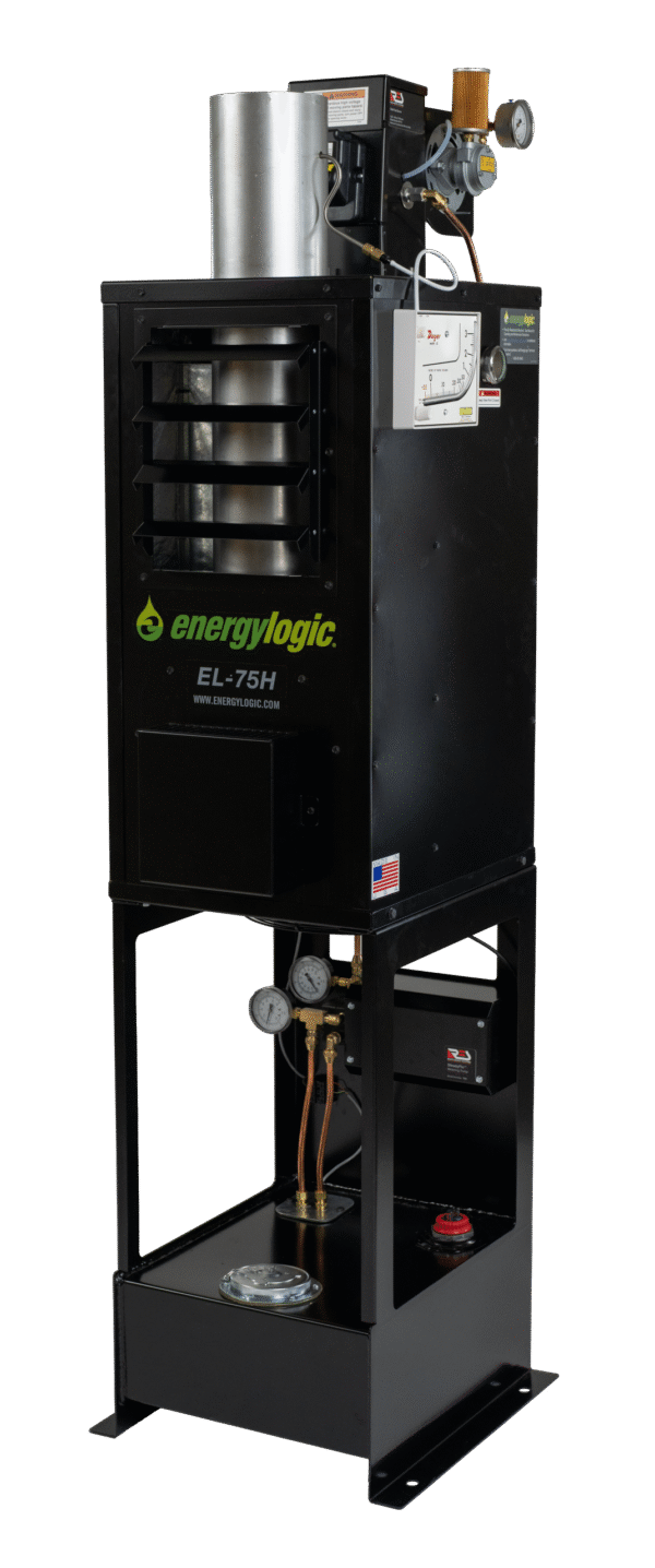 El-75H Energy Logic Waste Oilheater, 75,000 Btu W/ Built-In 10-Gal Tank, Wall Flue Kit
