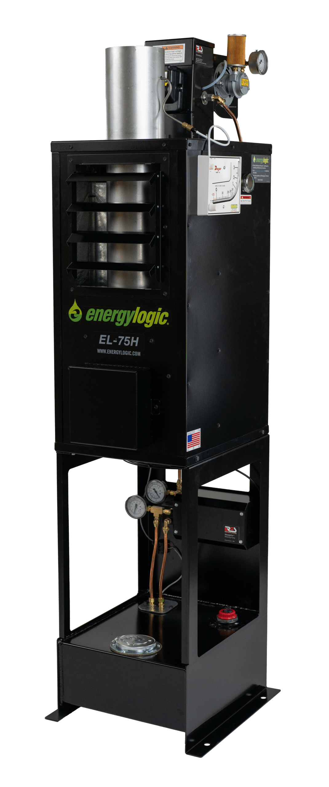 El-75H Energy Logic Waste Oilheater, 75,000 Btu W/ Built-In 10-Gal Tank, Wall Flue Kit - Image 2